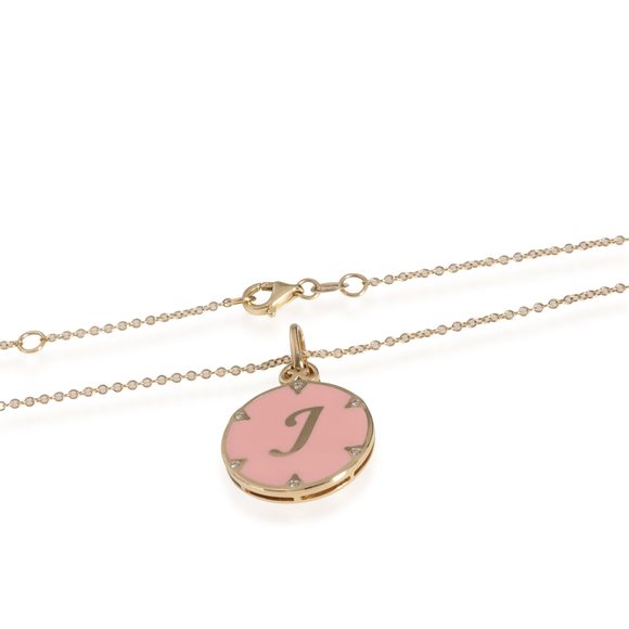 My Story The Allison Pink Enamel Letter J Pendant 14K Yellow Gold 0.03 Ctw - Picture 3 of 3